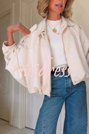 Fashion Lapel Long-sleeved Casual Bomber Jacket