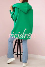 Solid Color Loose Hooded Zip-up Casual Sports Jacket