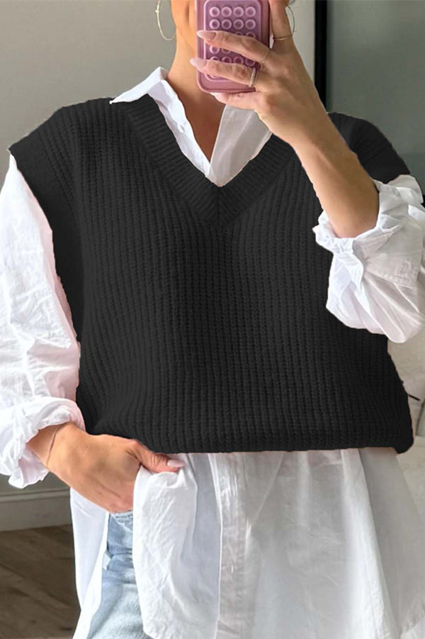 Solid Color V-neck Sleeveless Casual Loose Vest