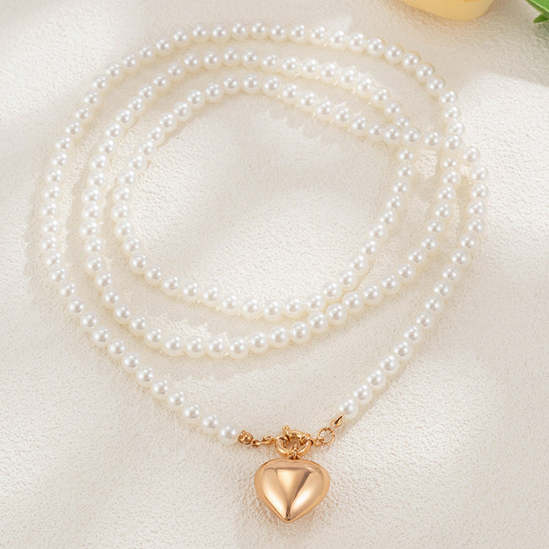 Elegant Love Pendant Imitation Pearl Multi-layer Necklace