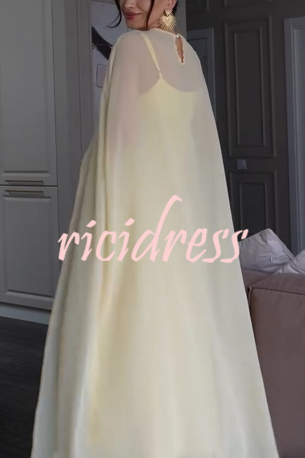 Moonlit Muse Sheer Chiffon High Low Cape Slip Maxi Dress