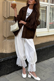 Solid Color Lace Splicing Casual Elastic Waist Loose Pants