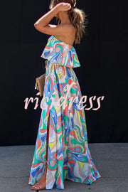 Like Fine Art Printed Strapless Elastic Waist Maxi Dress