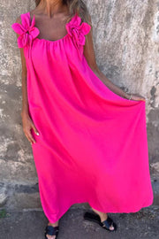 Solid Floral Embellished Sleeveless Loose Maxi Dress