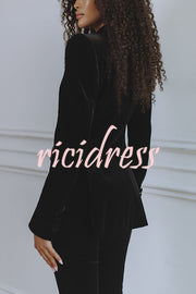 Delicate Daze Velvet Satin Lapel Button Up Long Sleeve Tapered Waist Blazer