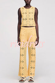 Fashion Embroidered Hollow Elastic Waist Casual Wide-leg Pants