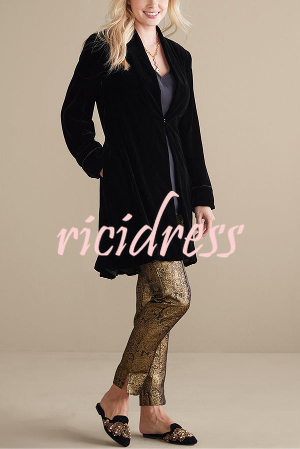 Solid Color Velvet Long-sleeved Loose Mid-length Coat