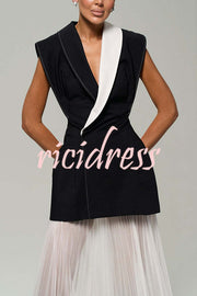 Modern Day Contrast Color Wide Sleeve Waisted Lapel Suit Vest