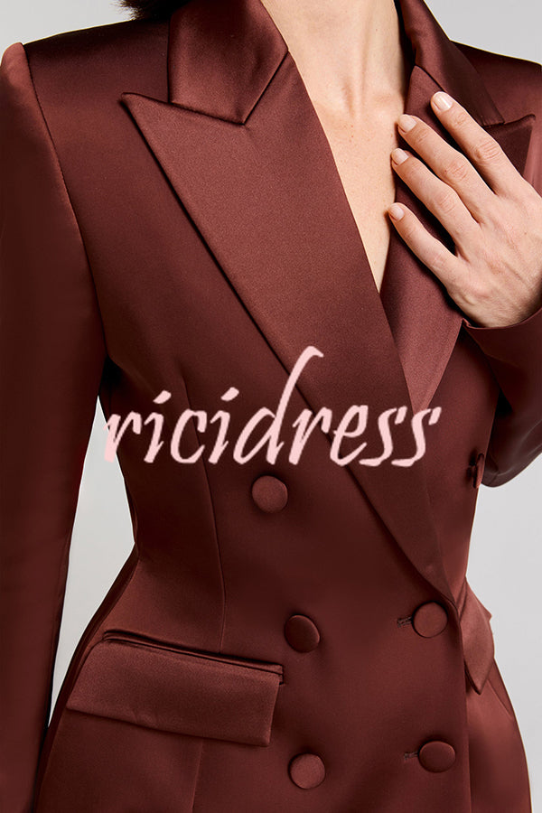 Monica Satin Double-breasted Long Sleeve Peak Lapel Blazer Mini Dress