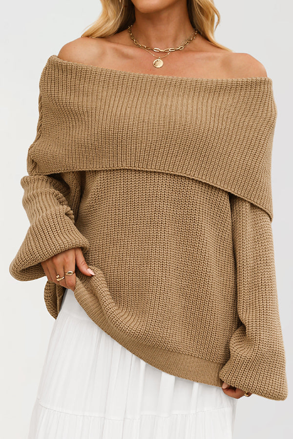 Solid Color Loose Off-shoulder Long-sleeved Casual Knit Sweater