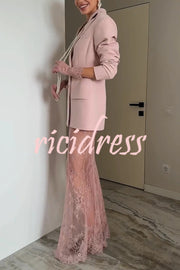 Solid Color Lapel Long Sleeve Waist Double-breasted Blazer