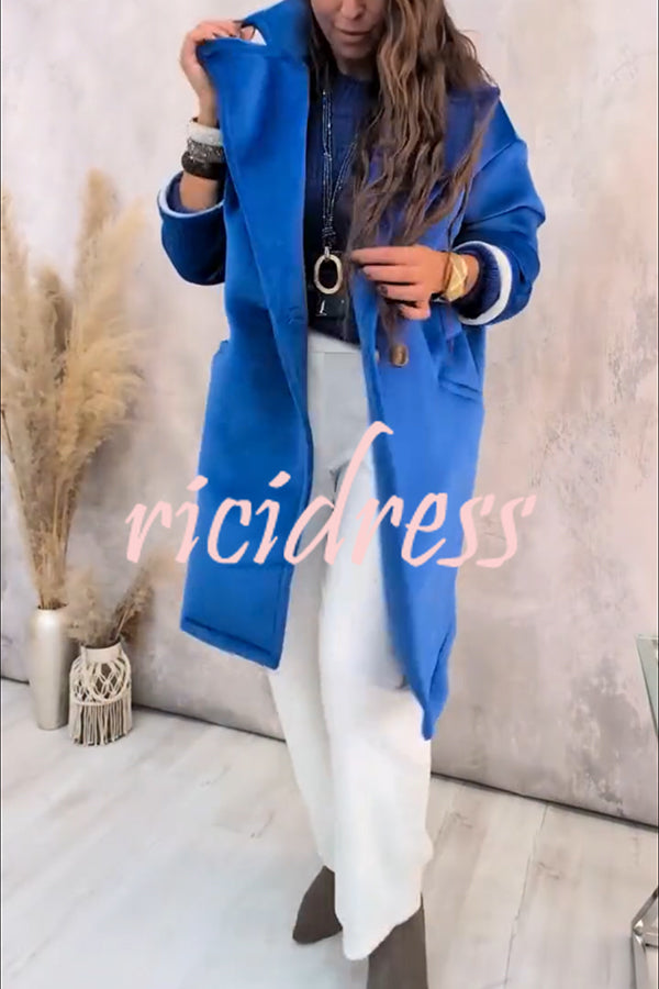 A Pleasant Winter Button Up Long Sleeve Pocket Lapel Loose Midi Jacket