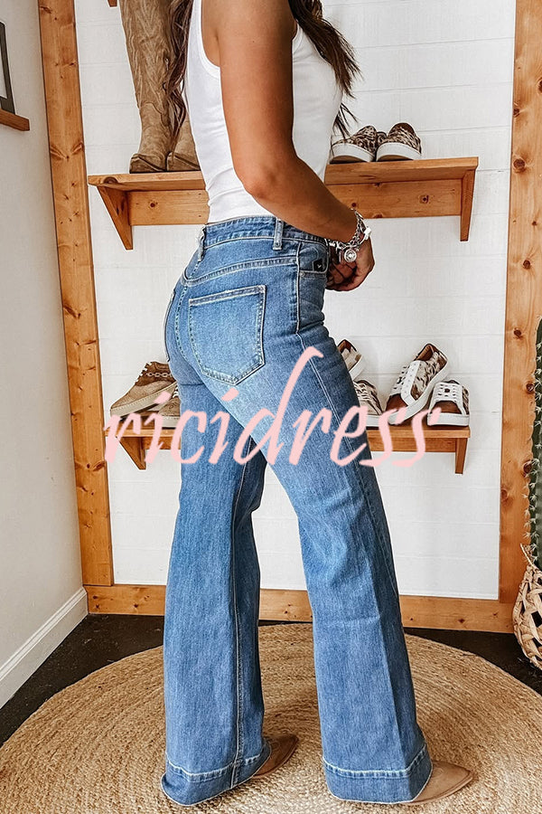 Fashion Stretch Pocket Casual Straight Jeans