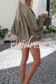 Fashion Lapel Loose Puff Long Sleeve Casual Zipper Jacket