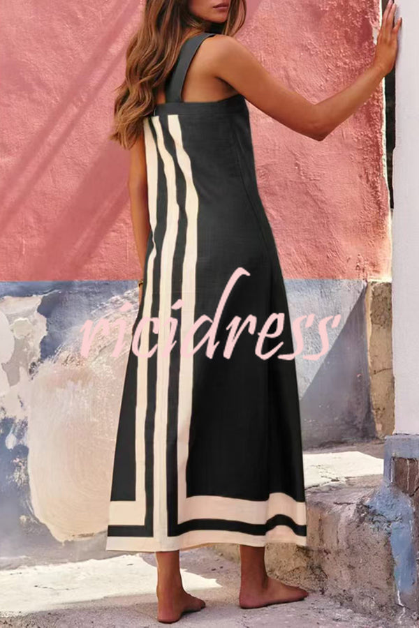 Striped Print Resort Style Casual Sling Maxi Dress