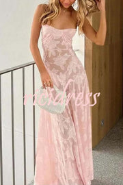 Fashion Sexy Suspenders See-through Holiday Slim Maxi Dress