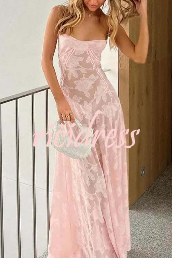 Fashion Sexy Suspenders See-through Holiday Slim Maxi Dress