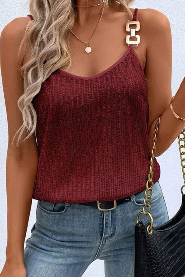 Dreamy and Dazzling Solid Sequin Buckle Cami Top