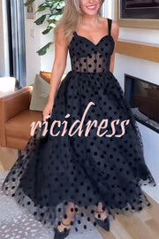 Perfect Guest Tulle Polka Dot Sweetheart Bustier A-Line Midi Dress