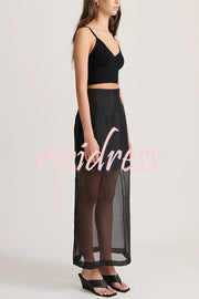 Embraces Modern Sheer Organza Pocket Oversized Tank and High Rise Slit Midi Skirt Set