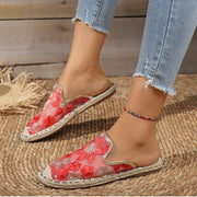 Casual Linen Woven Flat Round Toe Half Slippers