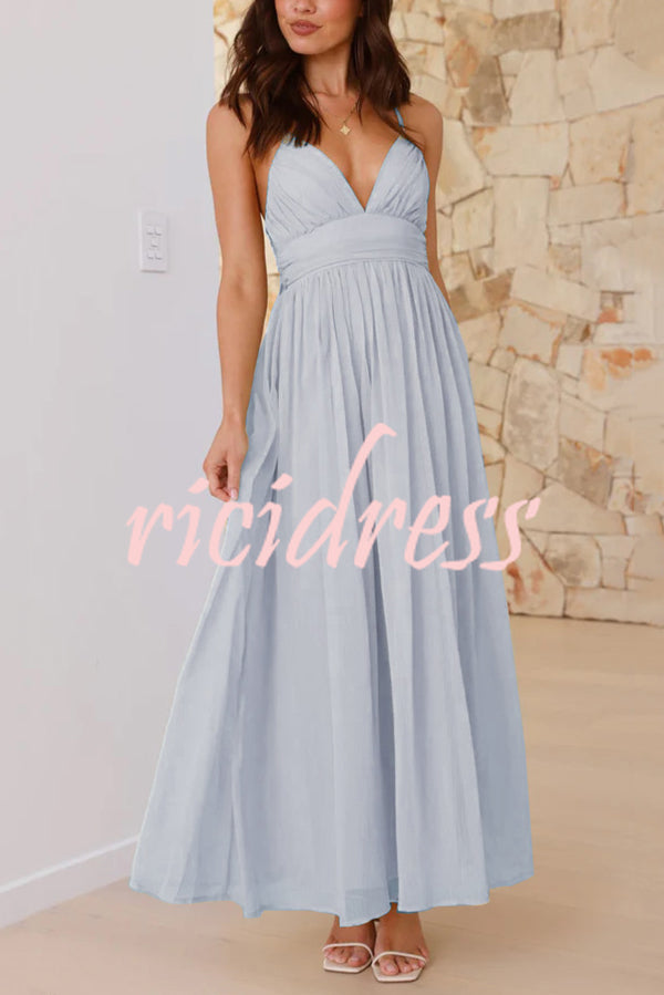 Solid Color Sexy Suspender Backless Lace-up Slim Maxi Dress