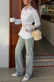 Solid Color Elegant Asymmetrical Long-sleeved Casual Shirt