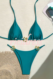 Sexy Halterneck Lace-up Metallic Stretch Two-piece Bikini Swimsuit