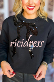 Christmas Bow Sequined Long Sleeve Casual Sweatshirt