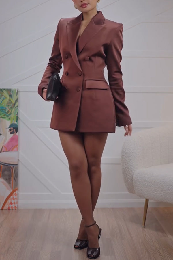 Monica Satin Double-breasted Long Sleeve Peak Lapel Blazer Mini Dress