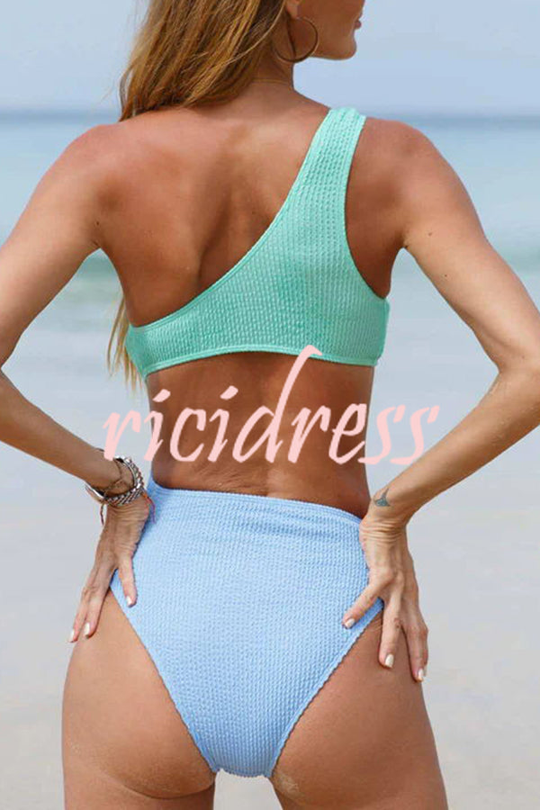 Beautiful Color Block Ring Cutout One Shoulder One-Piece Swimsuit