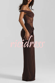 Sexy See-Through Lace Suspender Slim Slit Maxi Dress
