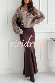 Caitlin Knit Stretch Fabric High Waist Fishtail Casual Maxi Skirt