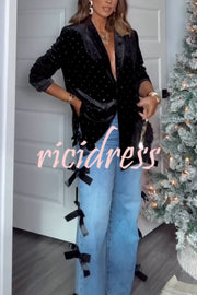 Runway Muse Embellished Velvet Long Sleeve Pocketed Lapel Blazer