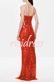 Reshape Beauty Fish Scale Sequin Cutout U-neck Slip Maxi Dress