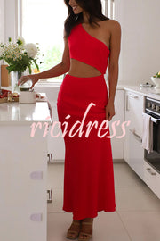 Solid Color Sexy One Shoulder Off Waist Maxi Dress