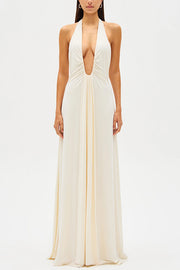 Sexy Silhouette Deep U-neck Halter Waterfall Sash Drape Maxi Dress