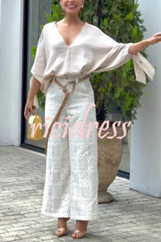 Joyful Bond Crochet Lace Mid Rise Pocketed Wide-leg Pants