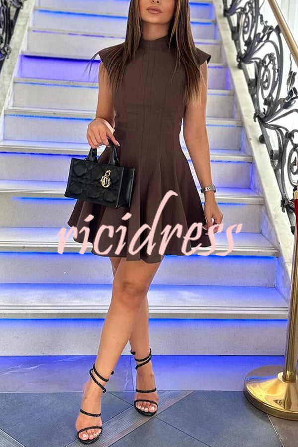 Solid Color Round Neck Sleeveless Waist Mini Dress