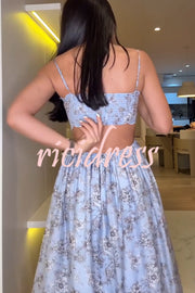 Coralie Floral Print Wavy Trim Cutout Back Smocked Maxi Dress
