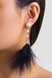 Pearl and Pink Feather Earrings