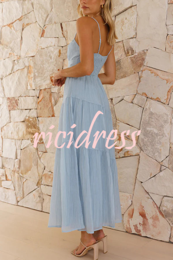 Solid Color Sleeveless Suspender Pleated Back Maxi Dress