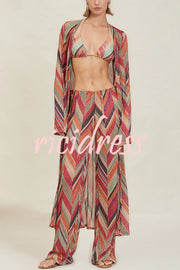 Gypsy Girl Triangle Pattern Tie-up Long Sleeve Midi Cover-up Robe