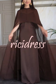 Moonlit Muse Sheer Chiffon High Low Cape Slip Maxi Dress