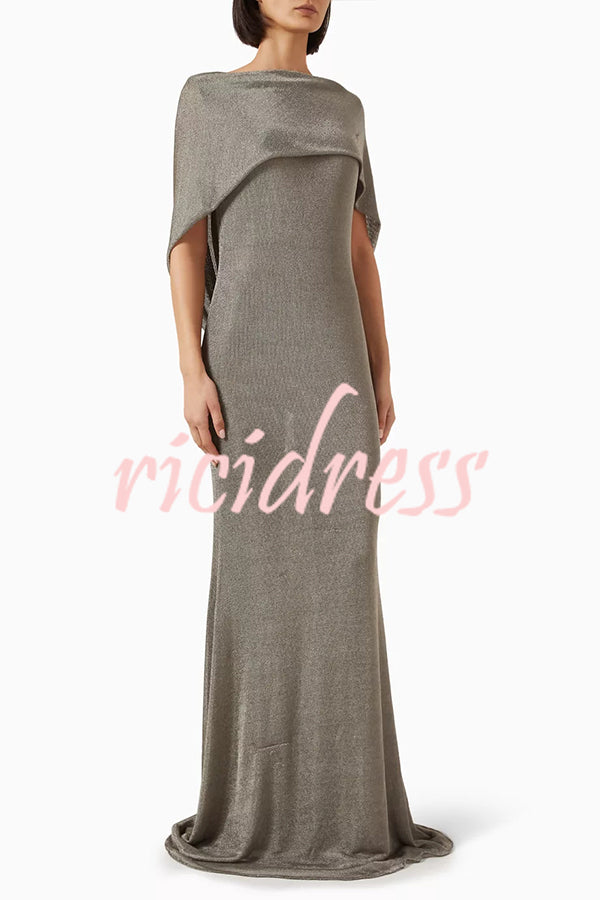 Fit and Elegance Fine Shimmering Fabric Open Cowl Back Draped Neckline Maxi Dress