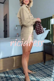 Soraya Epaulette Button Design Long Sleeve Ruched Hem Shirt Mini Dress