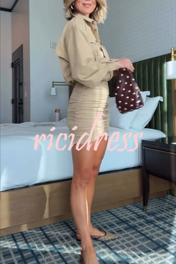 Soraya Epaulette Button Design Long Sleeve Ruched Hem Shirt Mini Dress