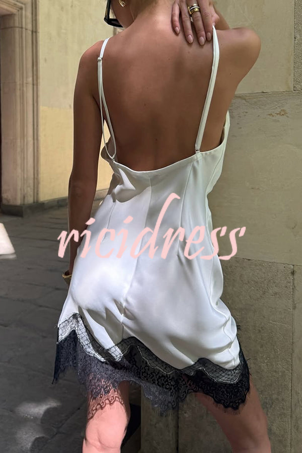 Sexy Lace Paneled V-neck Halter Back Mini Dress