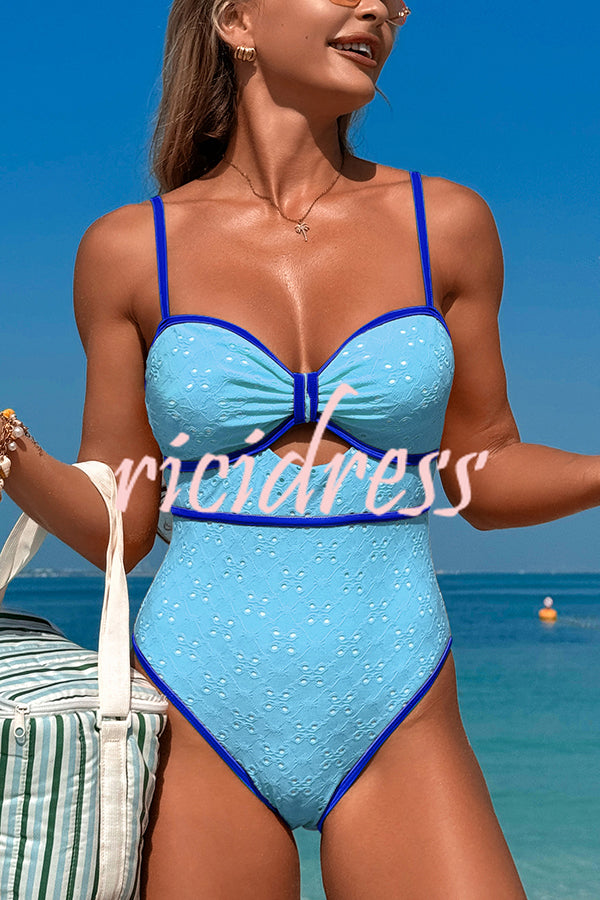 Fashion Contrast Color Hollow Stretch One-piece Swimsuit