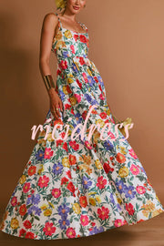 Garden Wedding Floral Print Back Tie-up Pocketed Slit Maxi Dress